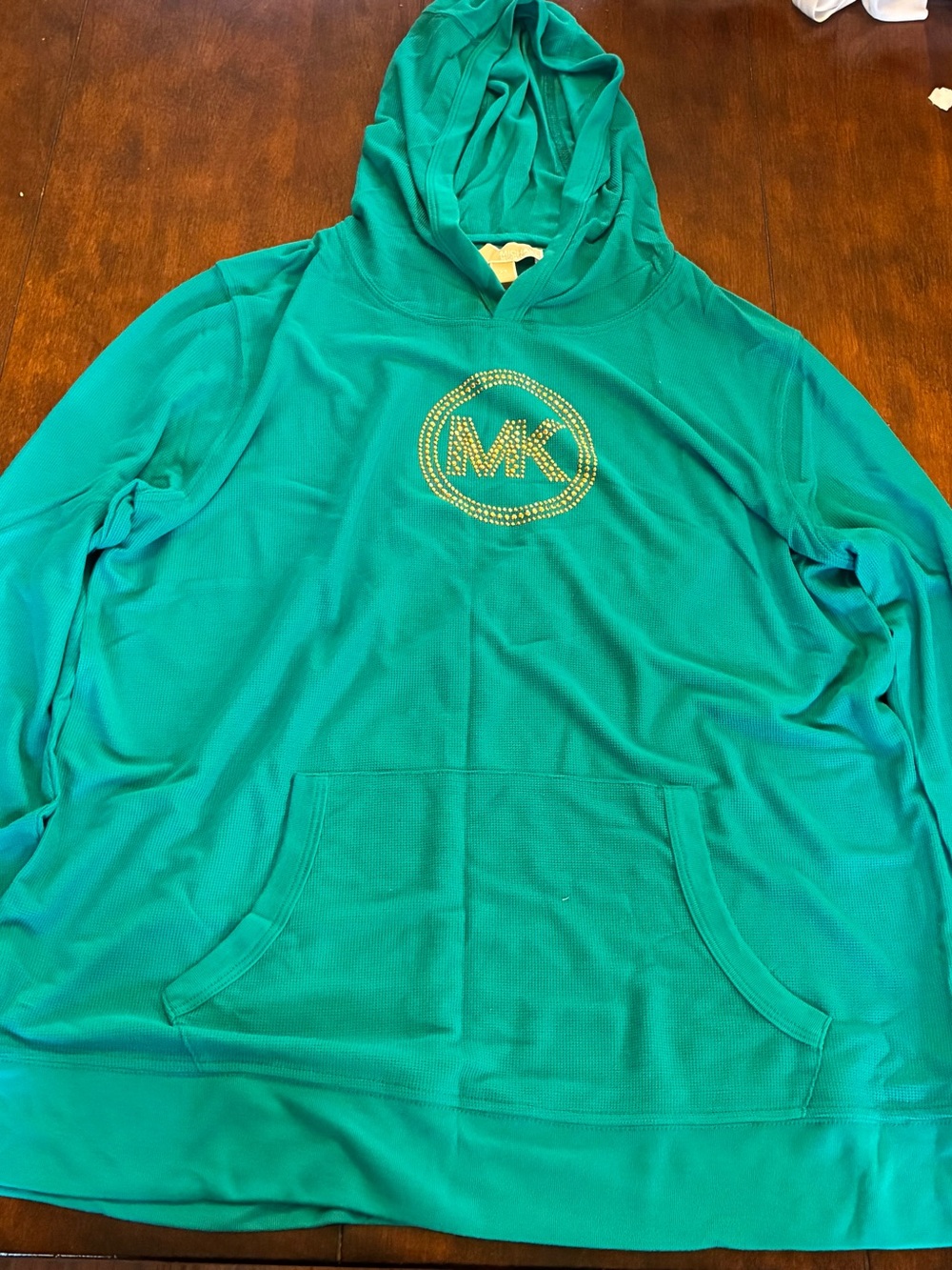 MICHAEL Michael Kors Teal Crewneck Hooded Top with Gold MK Emblem